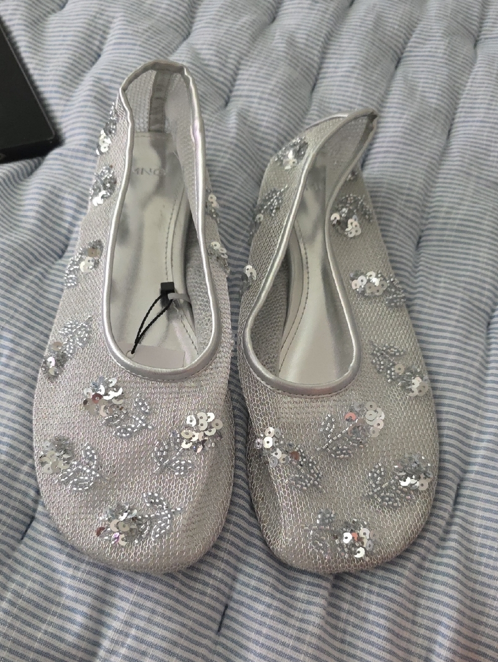 mng Silver Sequin Floral Ballet Flats - Women's Dress Flats
